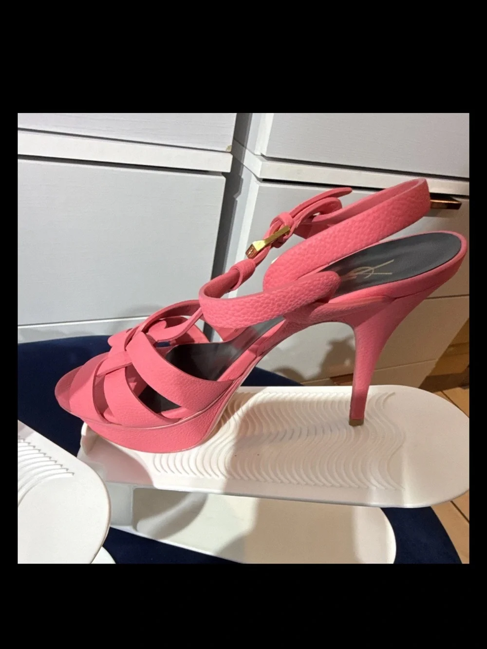 Yves Saint Laurent Tribute Pink Leather Platform Sandals